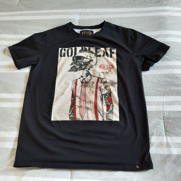 Gold Leaf Men’s T-shirt Black Short Sleeve Stretch Skeleton No Size Tag - Picture 1 of 10